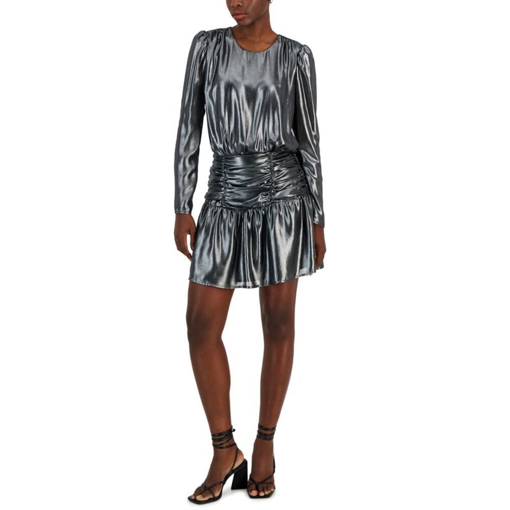 Bar III Women's Metallic Lam� Blouson Mini Dress